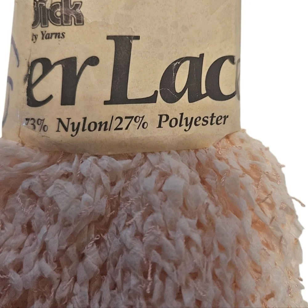 Hand Crafted Crochet pom pom beanie pink Paper Lace 73% Nylon 27% polyester soft